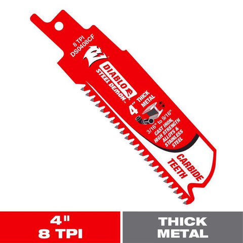 Diablo Steel Demon 4 in. Carbide Tipped Thick Metal Reciprocating Saw Blade 8 TPI 1 pc
