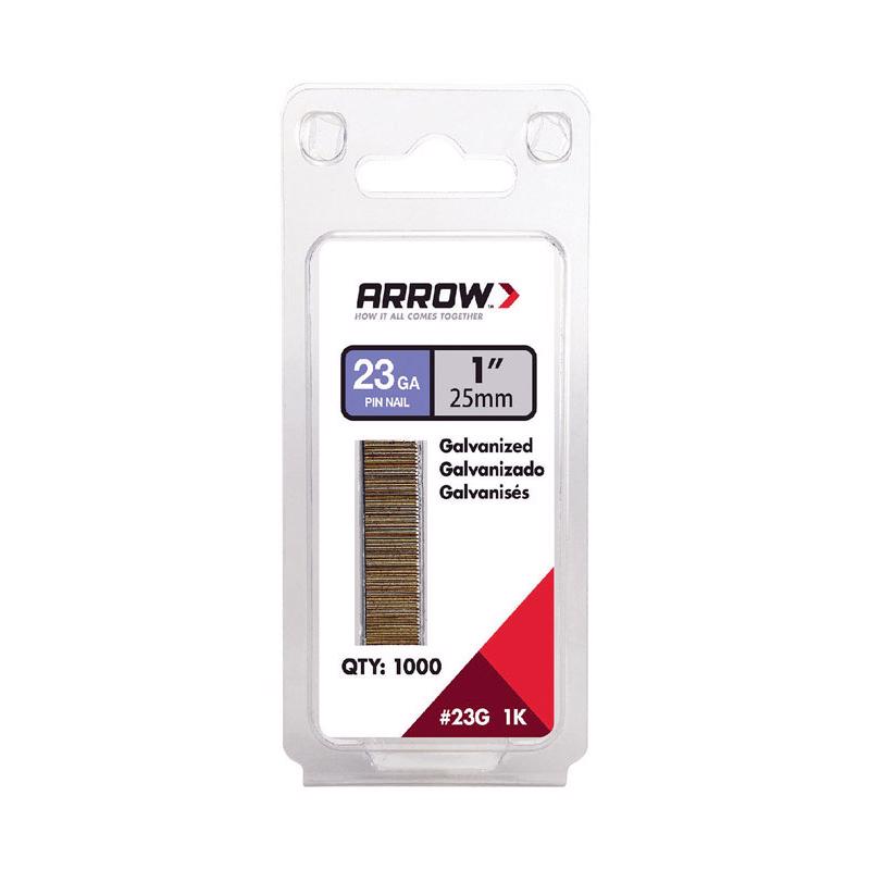 Clavos de gancho rectos galvanizados Arrow de 1 pulg. de largo y calibre 23, paquete de 1,000