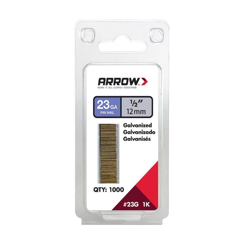 Clavos de fijación galvanizados Arrow de tira recta, 1/2 pulg. de largo y calibre 23, paquete de 1.000