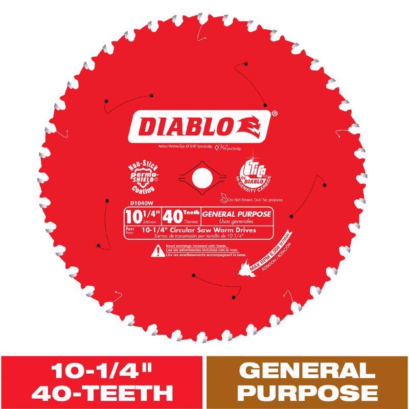 Disco de sierra circular Diablo de carburo de alta densidad TiCo de 10-1/4 pulg. de diámetro x 5/8 pulg. de grosor, 40 dientes, 1 ud.