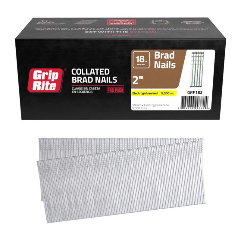 Grip-Rite 2 in. L X 18 Ga. Straight Strip Electro Galvanized Finish Nails 5000 pk