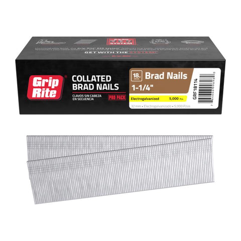 Grip-Rite 1-1/4 in. L X 18 Ga. Straight Strip Electro Galvanized Finish Nails 5000 pk