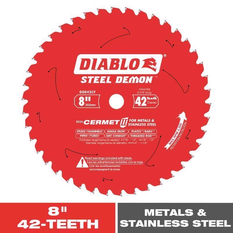 Sierra de metal Diablo Steel Demon de 8 pulg. de diámetro x 5/8 pulg. de ancho, de metal cermet, 42 dientes, 1 ud.