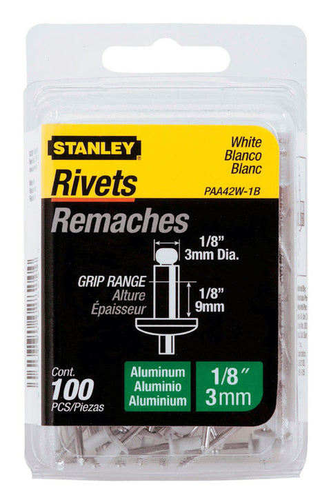 STANLEY 1/8 in. D X 1/8 in. Aluminum Blind Rivets White 100 pk