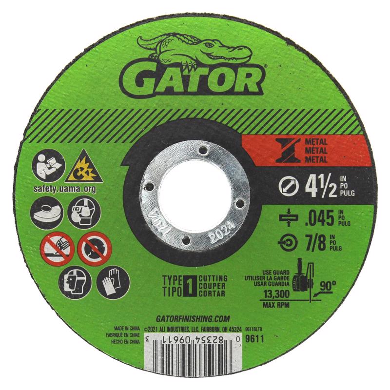 Disco de corte para metal tipo 1 de óxido de aluminio Gator de 4-1/2 pulg. de diámetro x 7/8 pulg. x .045 pulg. de grosor, 1 pieza