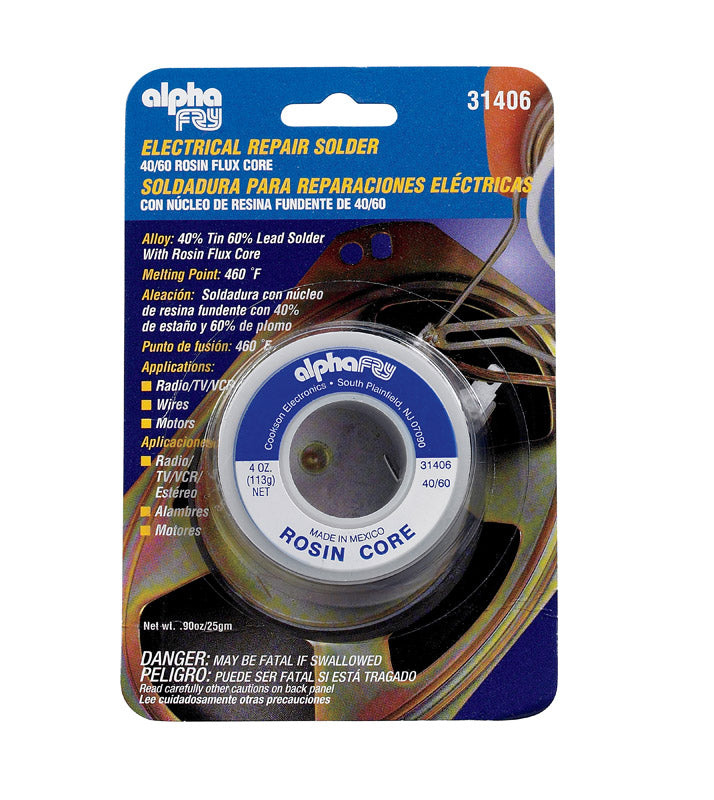 Alambre de soldadura con núcleo de resina Alpha Fry de 4 oz, 0,09 in., estaño/plomo 40/60, 1 ud.