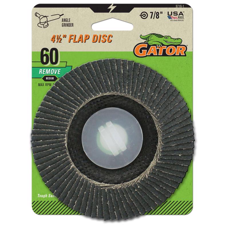 Disco de láminas Gator de óxido de aluminio y zirconia de 4-1/2 pulg. de diámetro x 7/8 pulg., grano 60, 1 ud.