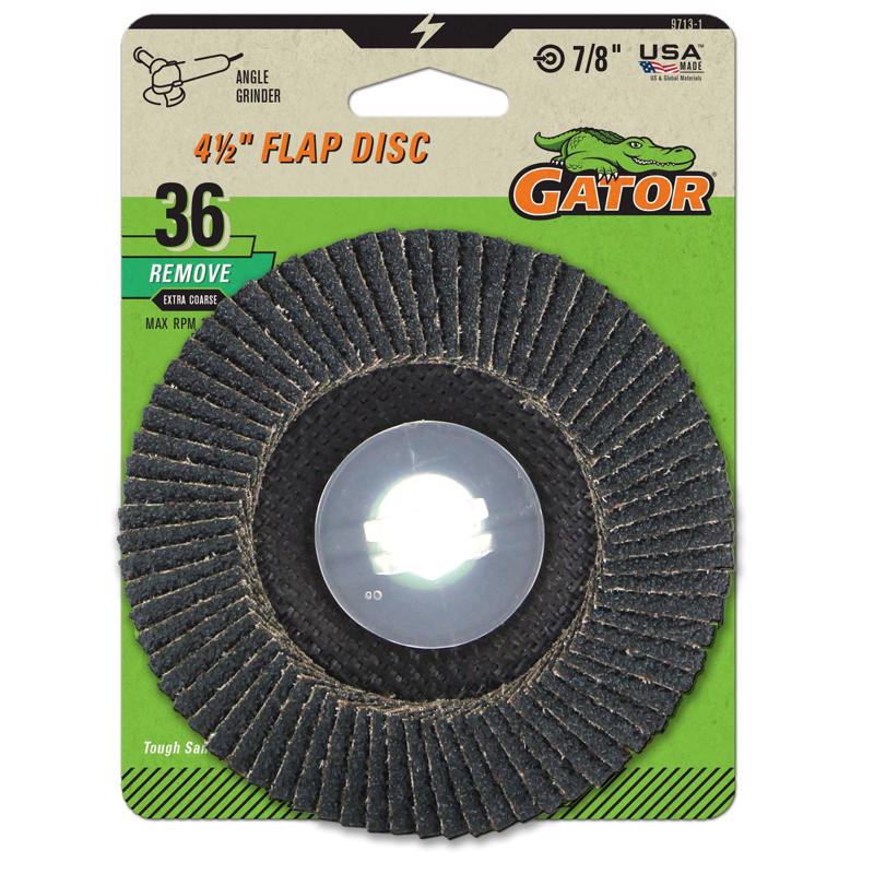 Disco de láminas Gator de óxido de aluminio y circonia de 4-1/2 pulg. de diámetro x 7/8 pulg., grano 36, 1 ud.