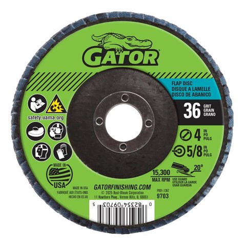 Gator 4 in. D X 5/8 in. Zirconia Aluminum Oxide Flap Disc 36 Grit 1 pk
