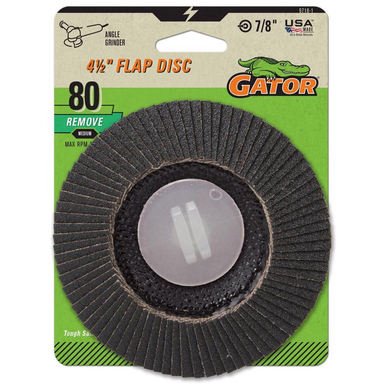 Disco de láminas Gator de óxido de aluminio y circonia de 4-1/2 pulg. de diámetro x 7/8 pulg. de grosor, grano 80, 1 ud.