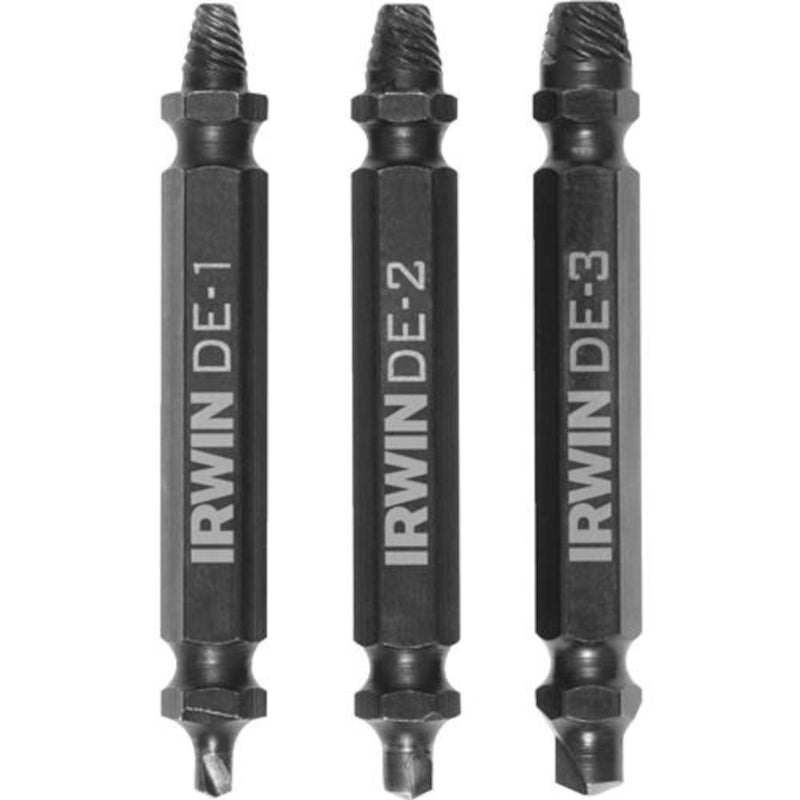 Extractor de tornillos de doble punta de acero rápido M2 de 0,15 pulg., tipo impacto con agarre, Irwin, 2 pulg., 3 piezas