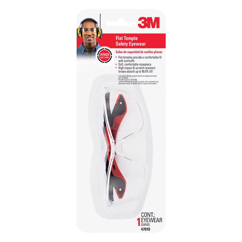 Gafas de seguridad 3M con lentes transparentes y armazón negro/rojo, 1 pieza