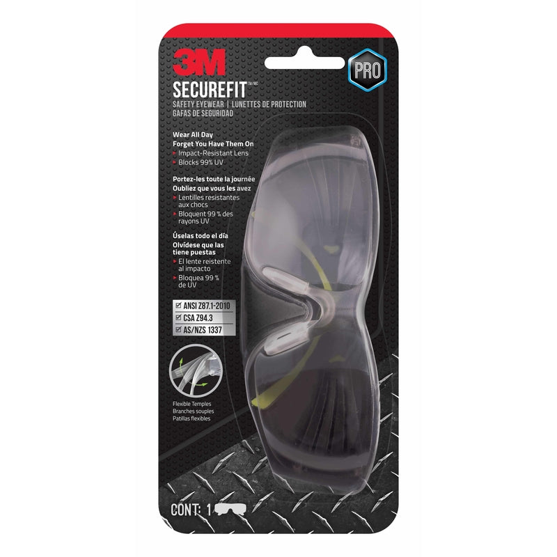 Gafas de seguridad 3M SecureFit antivaho con lentes espejadas y armazón negro/verde, 1 ud.