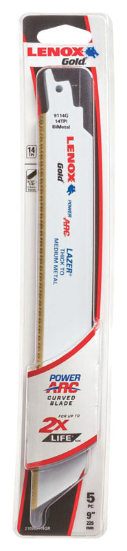 LENOX Gold Lazer 9 in. Bi-Metal Reciprocating Saw Blade 14 TPI 5 pk