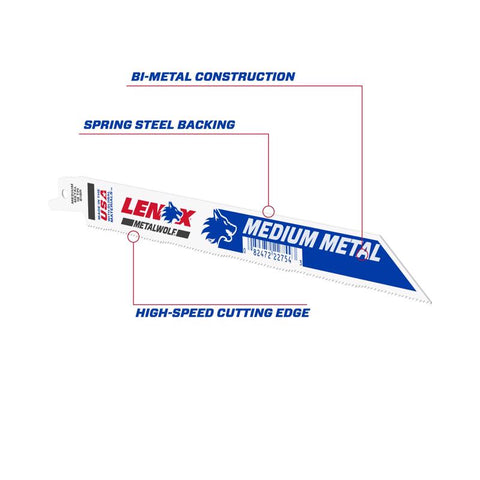 LENOX METALWOLF 8 in. Bi-Metal WAVE EDGE Reciprocating Saw Blade 18 TPI 1 blade (Pack of 50)