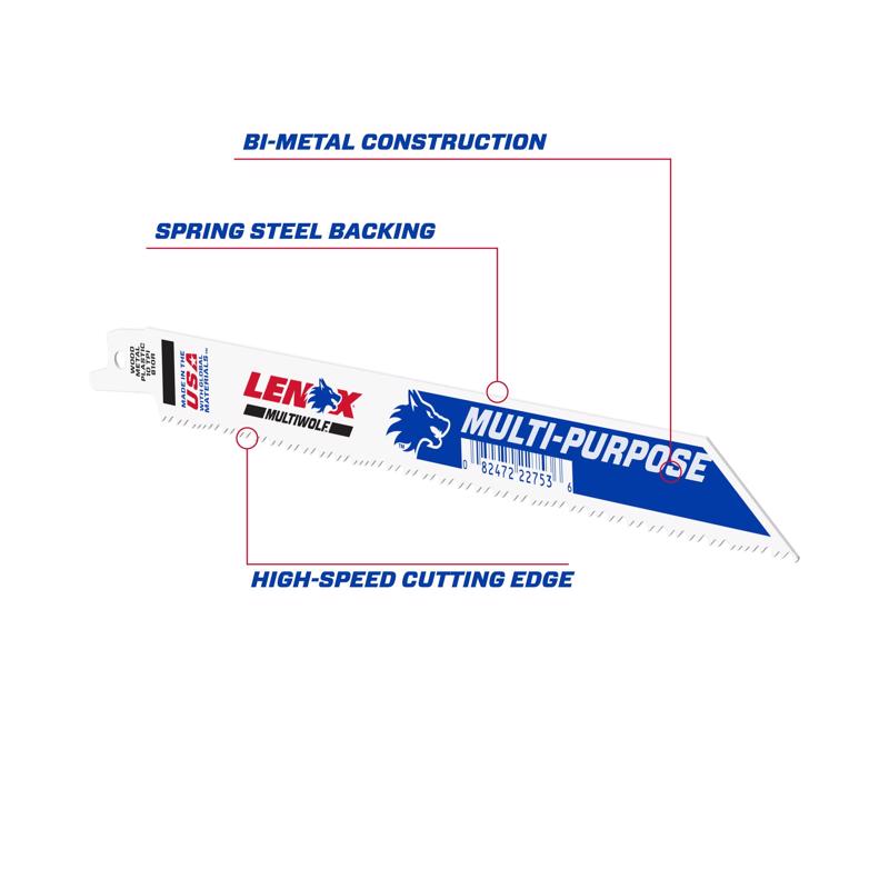 LENOX MULTIWOLF 8 in. Bi-Metal WAVE EDGE Reciprocating Saw Blade 10 TPI 1 blade (Pack of 50)