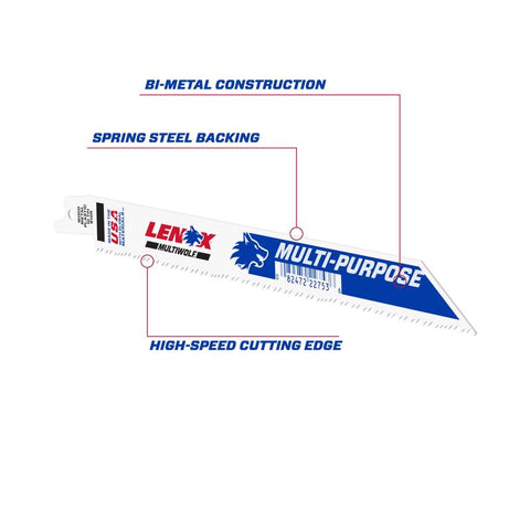 LENOX MULTIWOLF 8 in. Bi-Metal WAVE EDGE Reciprocating Saw Blade 10 TPI 1 blade (Pack of 50)