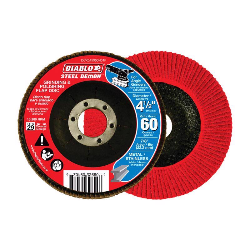 Disco de láminas de zirconia Diablo Steel Demon de 4-1/2 pulg. de diámetro x 7/8 pulg. de grosor, grano 60, 1 ud.