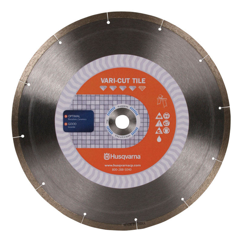 Disco de sierra de diamante Husqvarna de 10 pulg. de diámetro x 1 pulg. de ancho con segmentos de diamante Vari-Tile