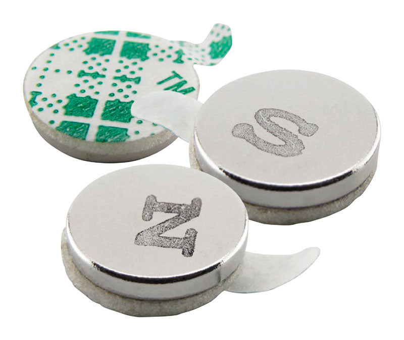 Magnet Source Imanes de disco plateados con adhesivo de 0.375 pulg. de largo x 0.375 pulg. de ancho, fuerza de atracción de 1.68 lb, 12 piezas