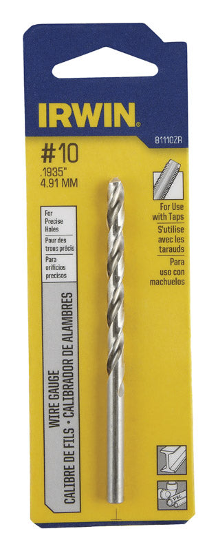 Broca para hilo IRWIN de acero rápido, longitud Jobber de 3-5/8 pulg., calibre #10, vástago recto, 1 ud.