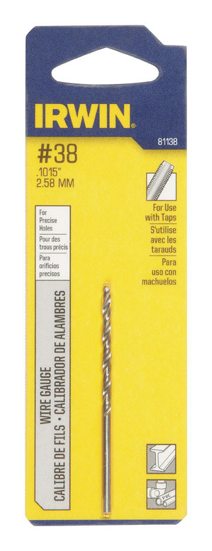 IRWIN Broca para hilo de acero rápido, longitud Jobber, #38 x 2-1/2 pulg., vástago recto, 1 pza.