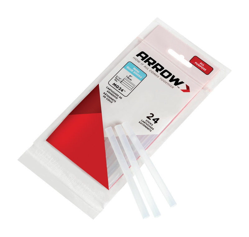 Mini barras de pegamento transparentes Arrow de 0,4 pulg. de diámetro x 4 pulg. de largo, paquete de 24