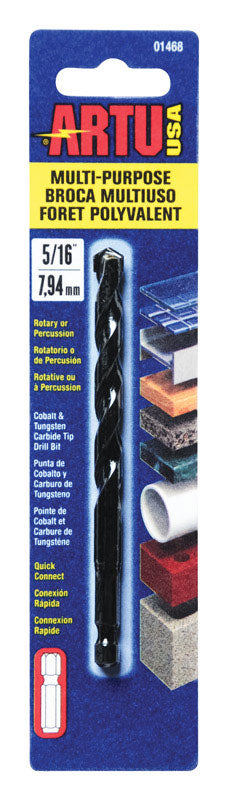 Broca de carburo de tungsteno ARTU de 5/16 pulg. x 4-1/2 pulg. de largo con vástago hexagonal de cambio rápido, 1 pieza