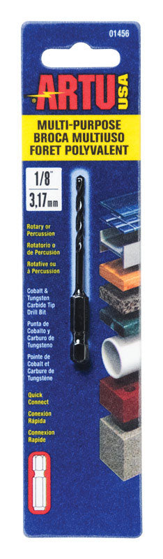 Broca de carburo de tungsteno ARTU de 1/8 pulg. x 2-7/8 pulg. de largo, vástago hexagonal de cambio rápido, 1 pza.
