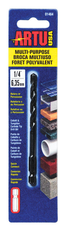 Broca de punta de carburo ARTU de 1/4 pulg. x 4-1/8 pulg. de largo con vástago hexagonal de cambio rápido, 1 pieza