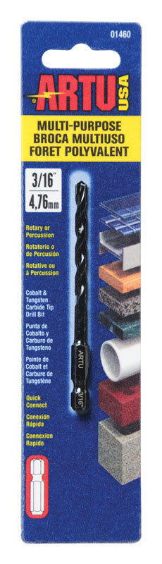 ARTU 3/16 in. X 3-1/2 in. L Tungsten Carbide Tipped Drill Bit Quick-Change Hex Shank 1 pc
