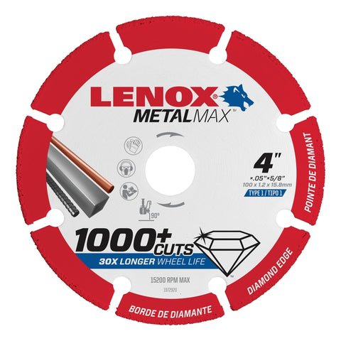 LENOX MetalMax 4 in. D X 5/8 in. X .050 in. thick Diamond/Metal Cut-Off Wheel 1 pc