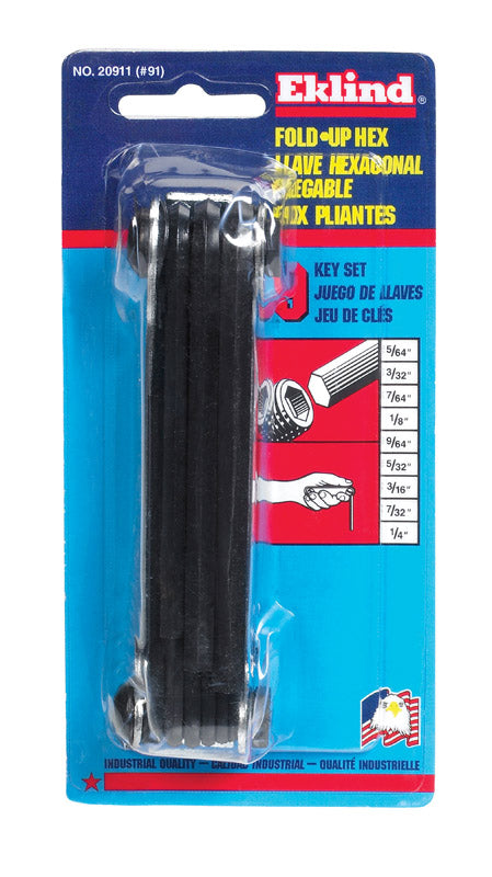 Juego de llaves hexagonales plegables SAE Eklind de 5/64 a 1/4 pulg., 9 piezas