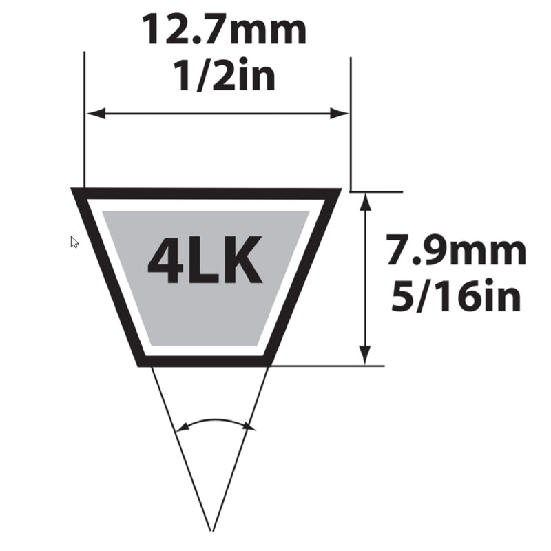 Correa trapezoidal estándar Mitsuboshi Super KB de 0,5 pulg. de ancho x 37 pulg. de largo para cortacéspedes de tractor