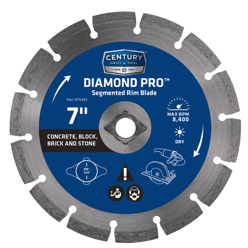 Sierra de diamante segmentada Century Drill & Tool Diamond Pro de 7 pulg. de diámetro x 5/8 pulg. para acero, 1 pieza