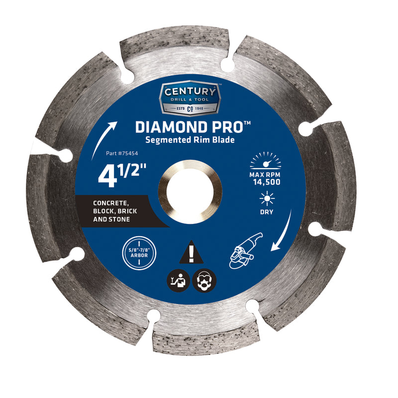 Century Drill & Tool Disco de borde segmentado de diamante de 4-1/2 pulg. de diámetro x 5/8 y 7/8 pulg. 1 ud.