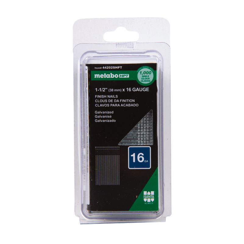 Metabo HPT 1-1/2 in. L X 16 Ga. Straight Strip Electro Galvanized Finish Nails 1000 pk