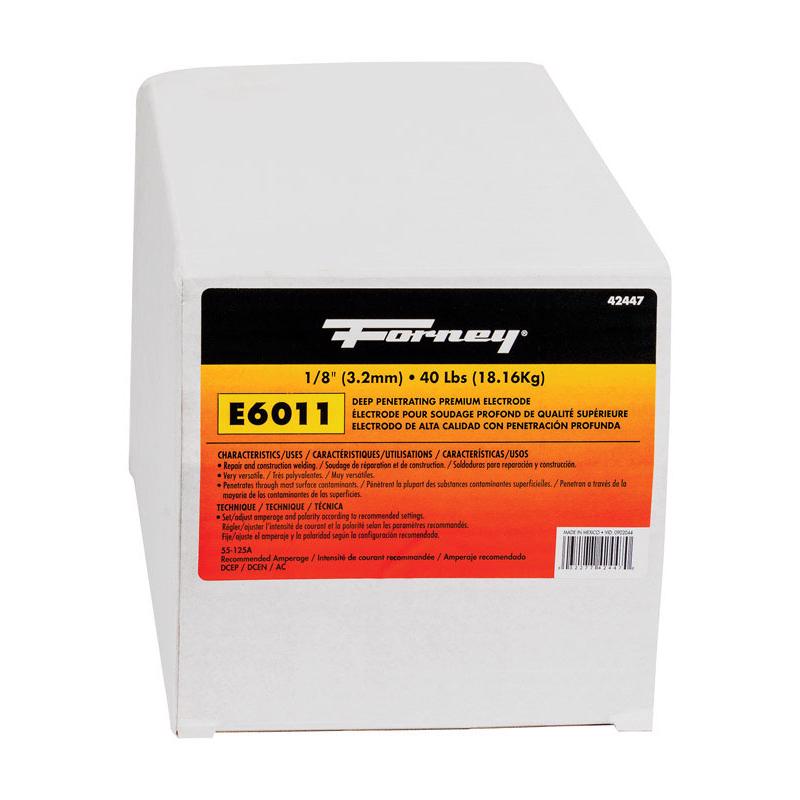Electrodos de soldadura Forney de acero dulce E6011, 1/8 pulg. de diámetro x 15 pulg. de largo, 88,000 psi, 40 lb