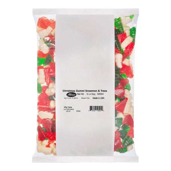 Albanese Christmas Gummi Snowmen and Trees, Red, Green and White Holiday Gummy Candy, Gluten Free, Made in USA, Bulk 5 lb Bag