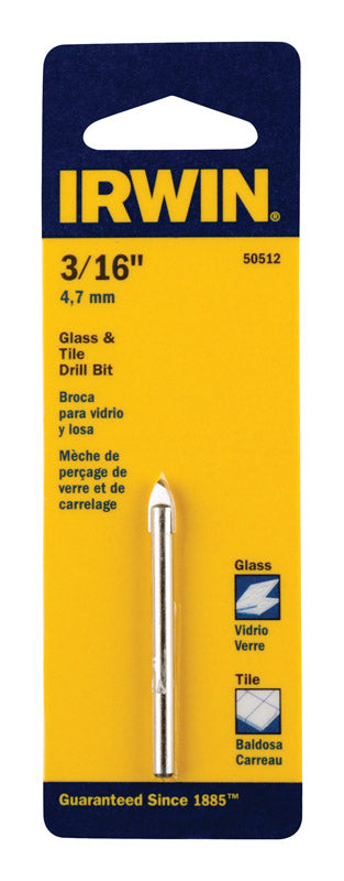 IRWIN 3/16 in. X 2.25 in. L Carbide Tipped Glass/Tile Drill Bit Straight Shank 1 pk