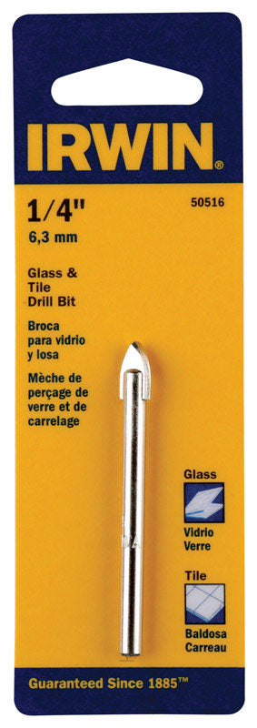IRWIN 1/4 in. X 4 in. L Carbide Tipped Glass/Tile Drill Bit Straight Shank 1 pk