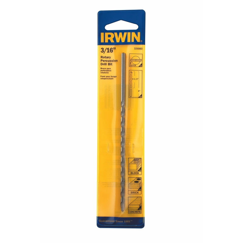IRWIN 3/16 in. X 6 in. L Chrome Vanadium Steel Percussion Drill Bit Straight Shank 1 pk