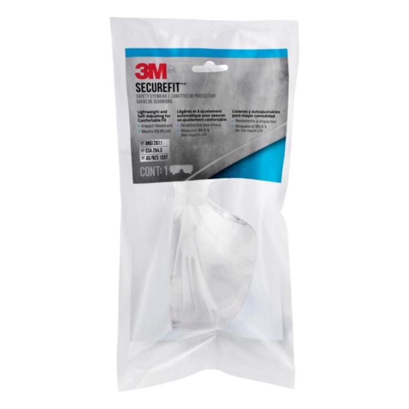 3M SecureFit Anti-Fog Safety Glasses Clear Lens Clear Frame 1 pc