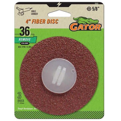 Gator 4 in. Aluminum Oxide Center Mount Fiber Disc 36 Grit Extra Coarse 3 pk (Pack of 5)
