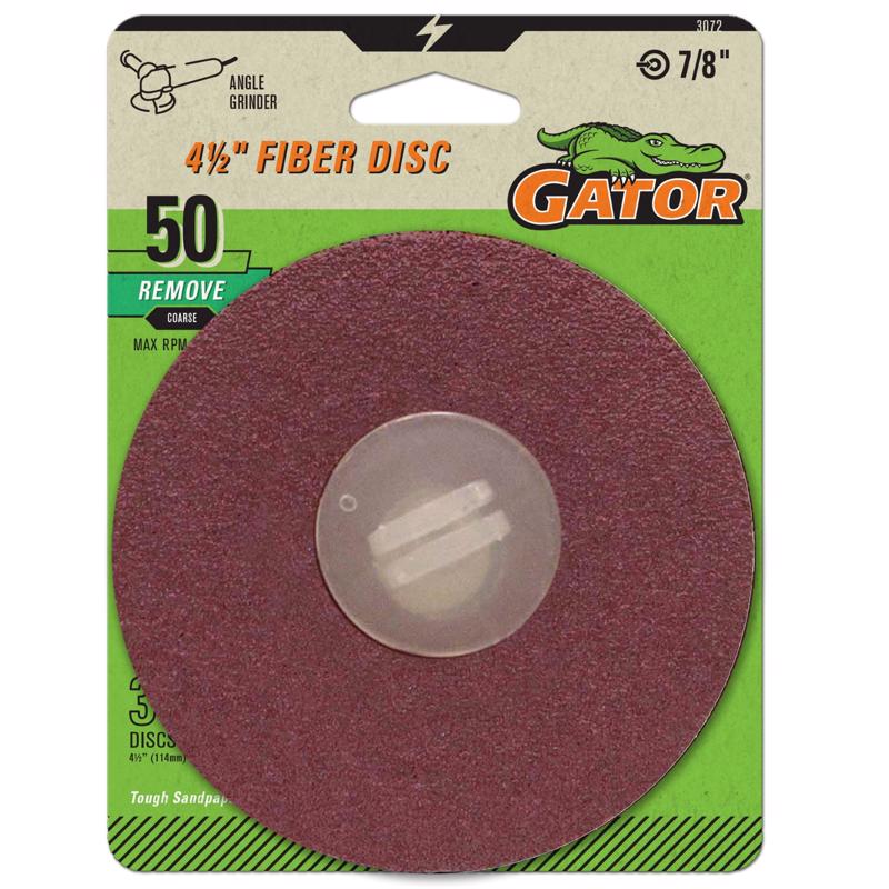 Gator 4.5 in. Aluminum Oxide Center Mount Fiber Disc 50 Grit Coarse 3 pk (Pack of 5)