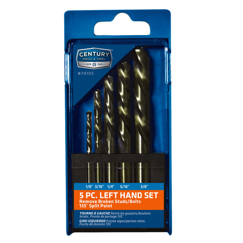 Century Drill & Tool Left Cobalt Steel Left Hand Drill Bit Straight Shank 5 pc