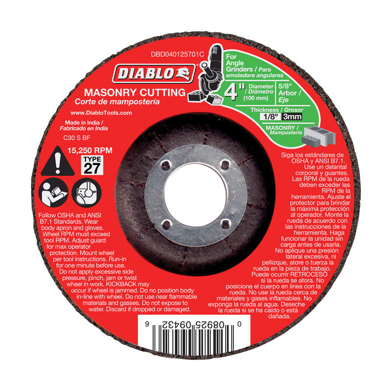 Diablo 4 in. D X 5/8 in. X 1/8 in. thick Silicon Carbide Masonry Cut-Off Disc 1 pk