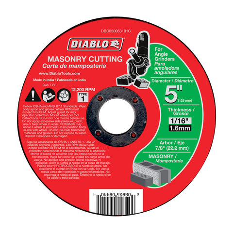 Diablo 5 in. D X 7/8 in. X 1/16 in. thick Silicon Carbide Masonry Cut-Off Disc 1 pk