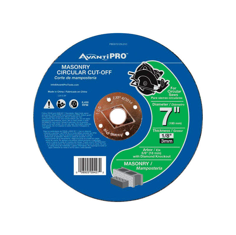 Avanti Pro 7 in. D X 5/8 in. X 1/8 in. thick Aluminum Oxide Masonry Cut-Off Disc