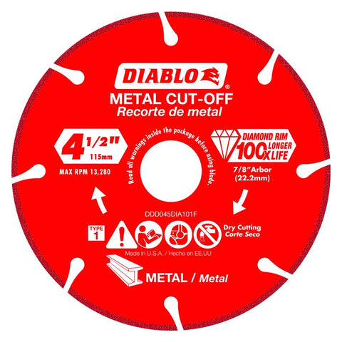 Diablo 4-1/2 in. D X 7/8 in. X 0.039 in. thick Diamond Metal Cut-Off Wheel